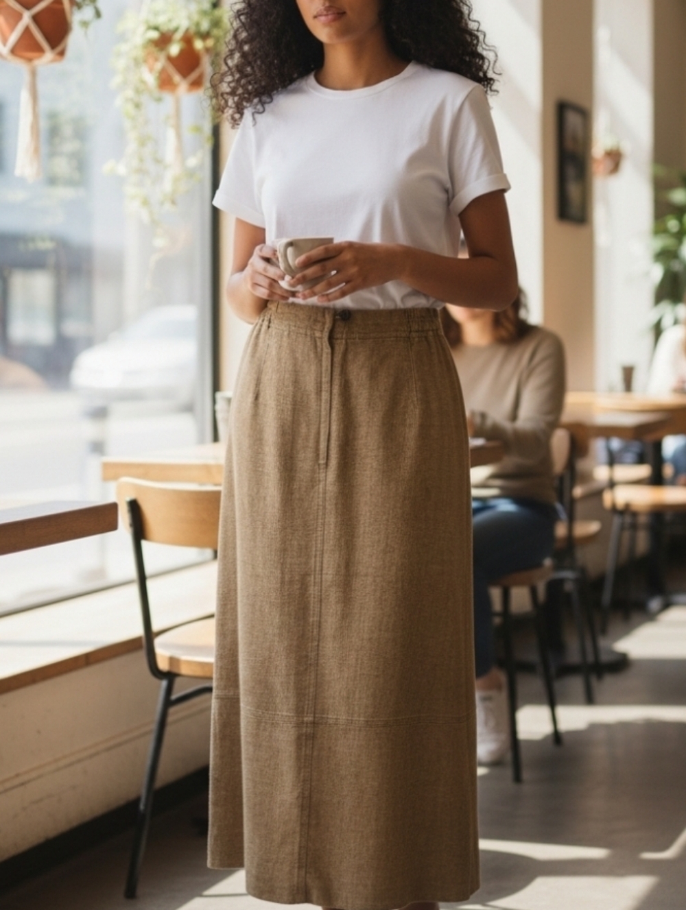 J.Jill Camel 100% Linen Maxi Skirt Lightweight A-Line Pull On Casual Size 4P